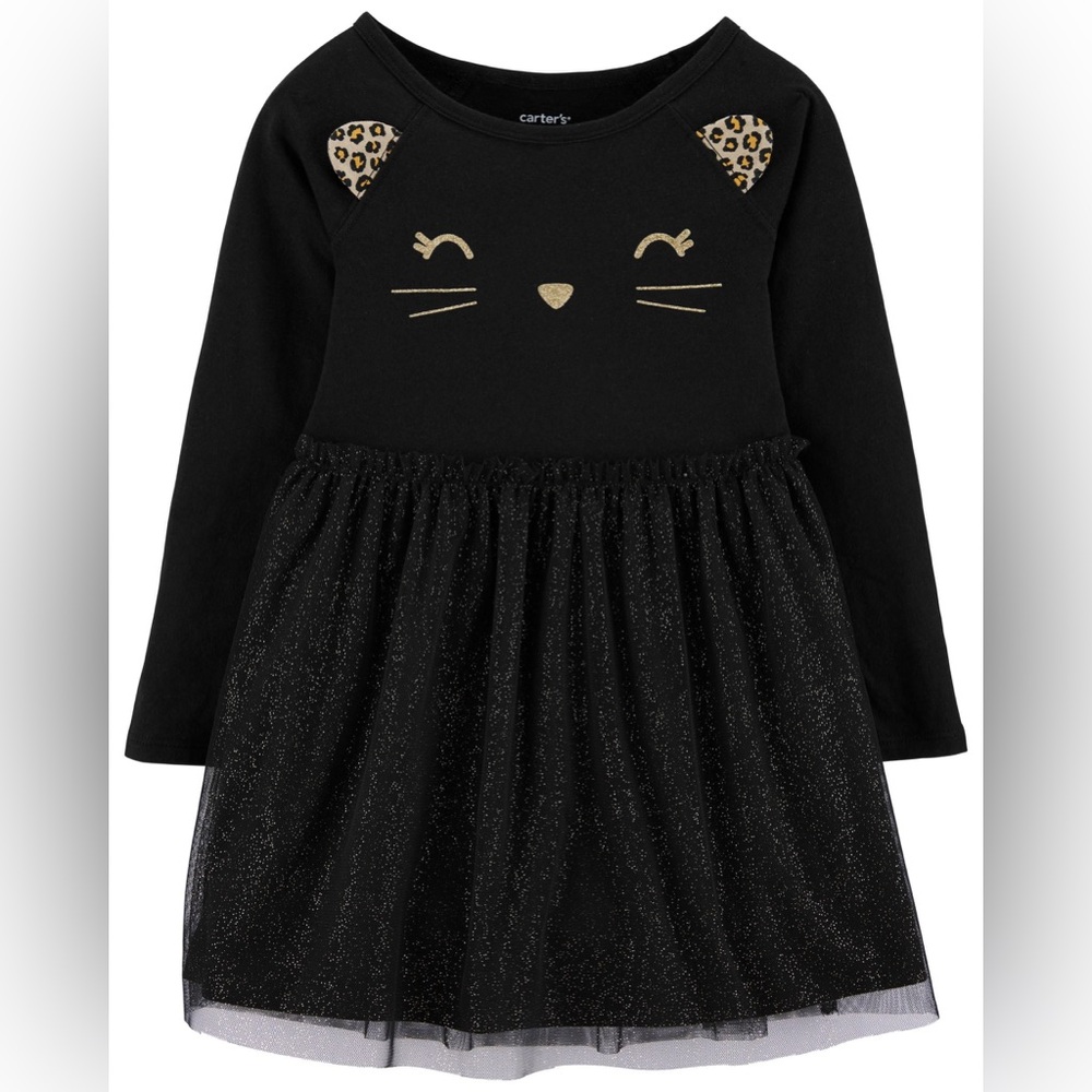 Carter's Black Cat Long Sleeve Dress with Leopard Print Ears 🐈‍⬛🐆